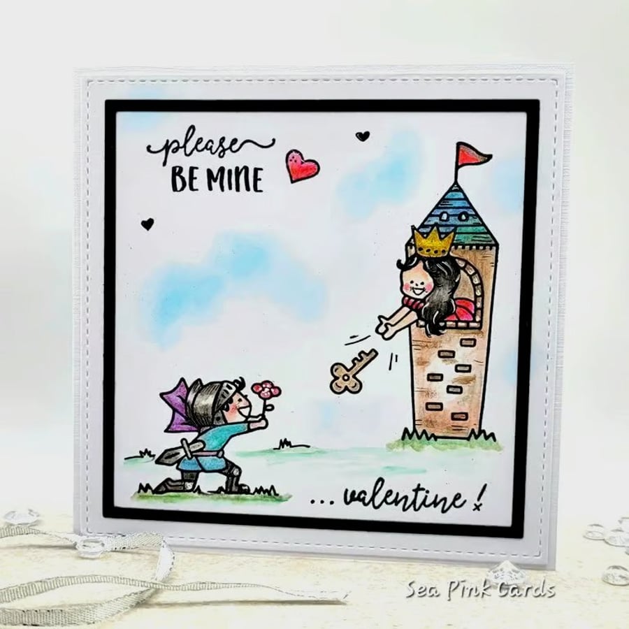 Valentine Card - Cartoon Prince, Princess, Valentine's Day, Handmade Cards