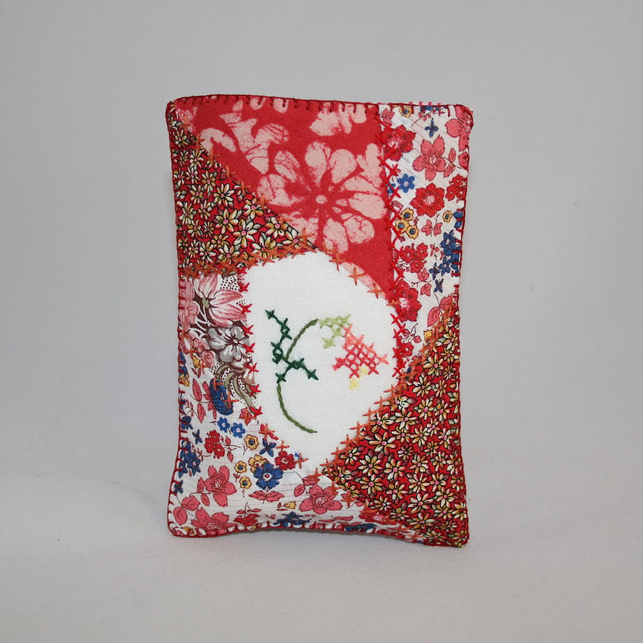 Patchwork Tissue Pouch - with vintage upcycled embroidery