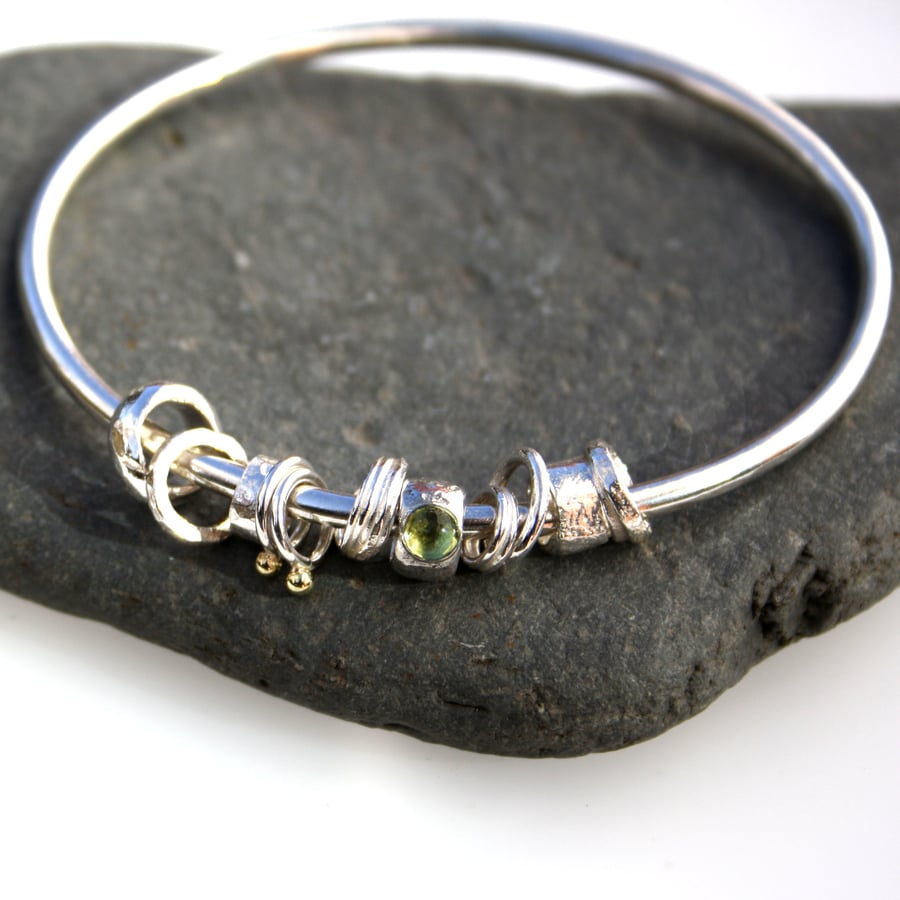 Silver ,peridot and 18ct gold bangle  - No Worries