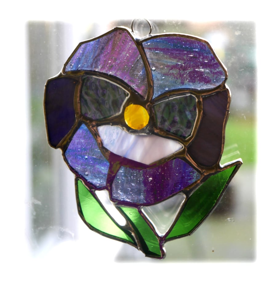 RESERVED Pansy Suncatcher Stained Glass Purple Flower 008