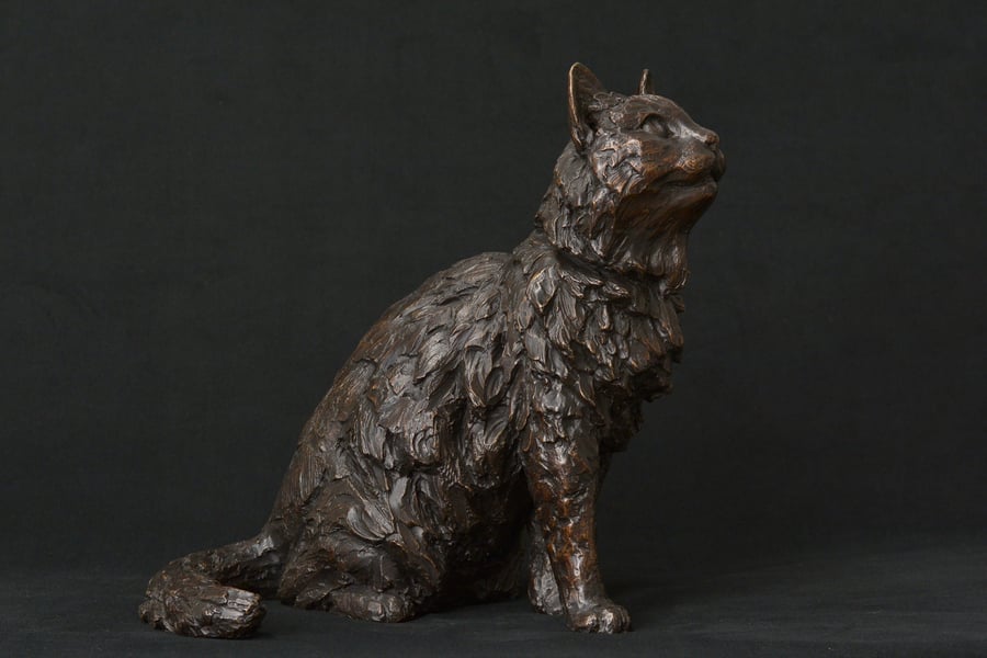 Foundry Bronze Longhaired Cat Statue Large Bronze Metal Garden Sculpture 