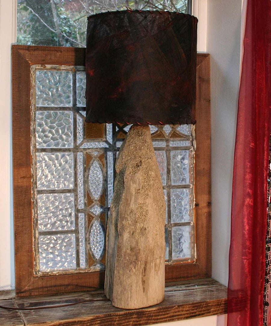 Driftwood Table lamp, Handmade silk shade included. Drift Wood Lamp  Cornwall