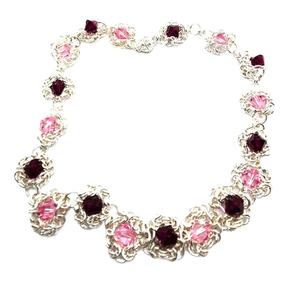 Silver plated chainmaille necklace with Swarovski crystals