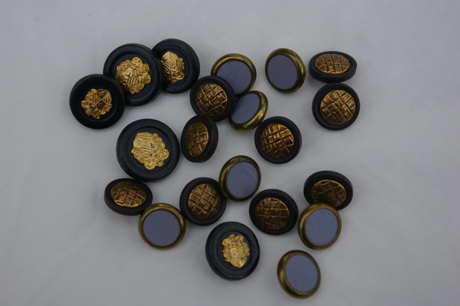 Buttons Vintage Mixed Blues and Gold