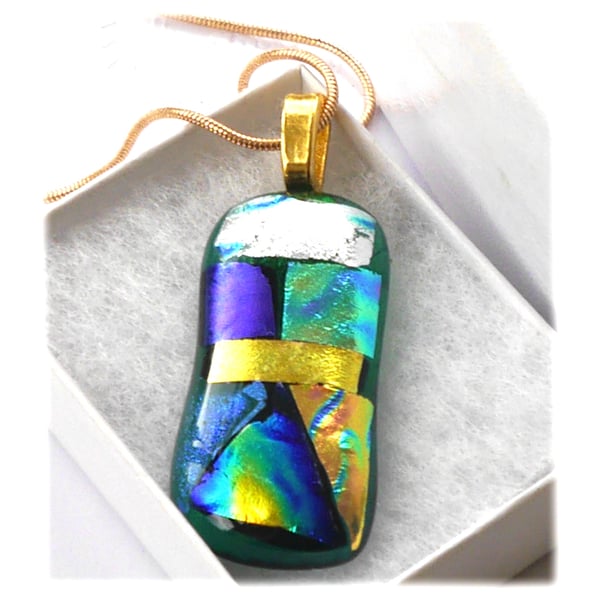 Patchwork Dichroic Glass Pendant 180 gold plated chain