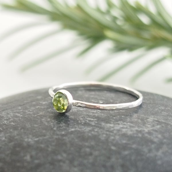 Sterling Silver Skinny Ring With Rose Cut Peridot