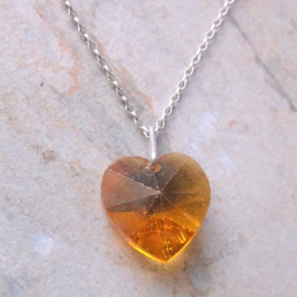 Swarovski Crystal Yellow Heart Pendant Necklace