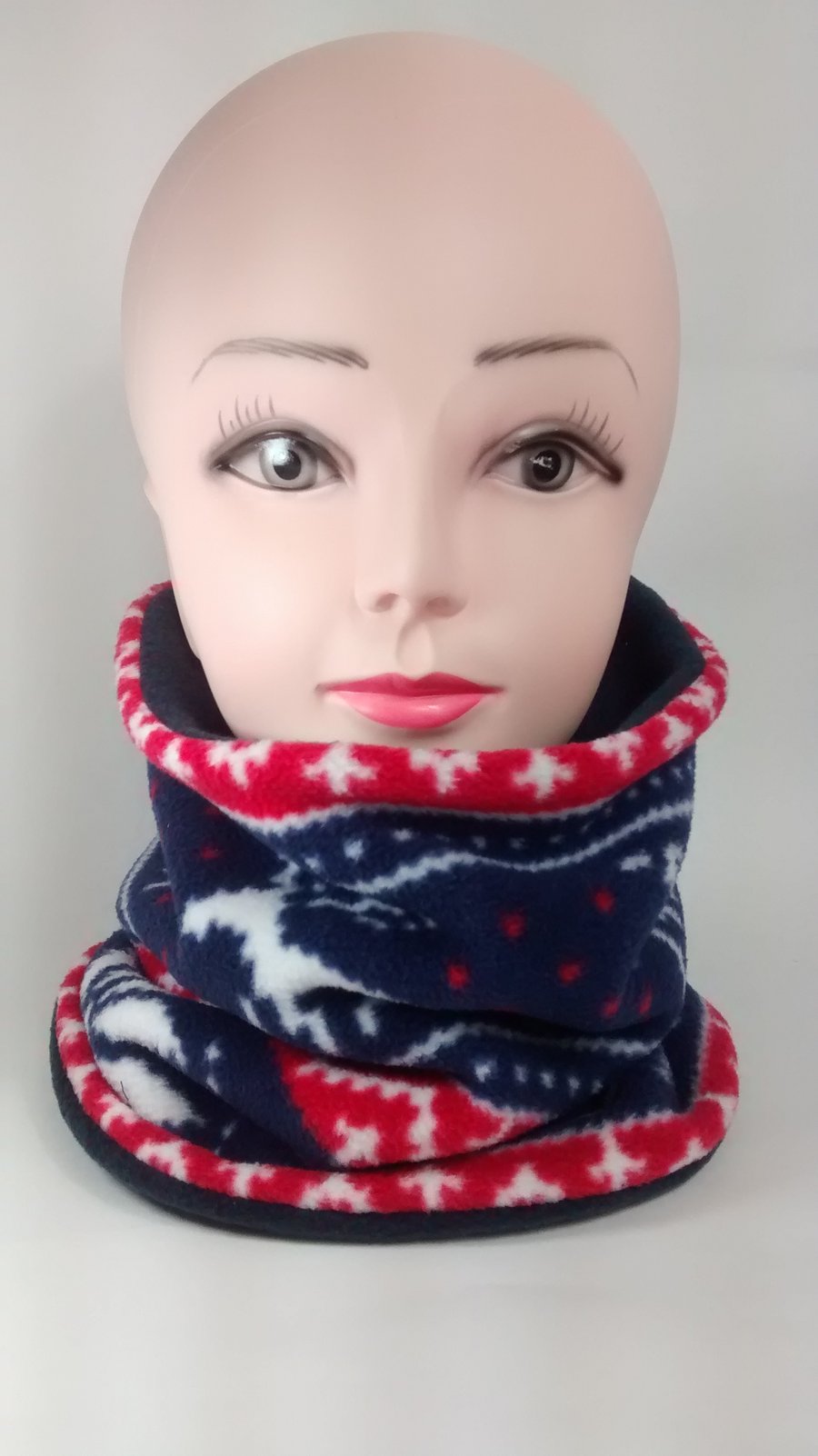 ADULT REINDEER,NAVY BLUE TUBE NECK WARMER SCARF THERMAL DOUBLE LAYERED FLEECE