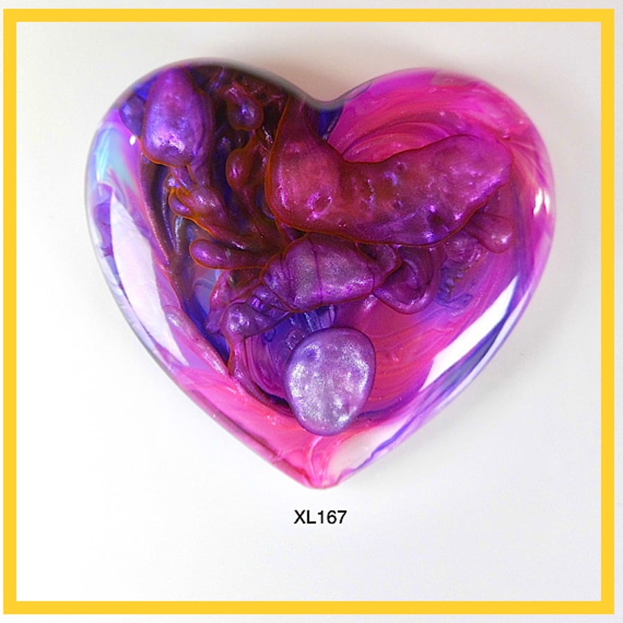 XLarge Pink Lustre Heart Cabochon, hand made, Unique, Resin Jewelry, XL167