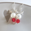 Reindeer Dangle Earrings Mother of Pearl Gemstone and Sterling Silver Antlers