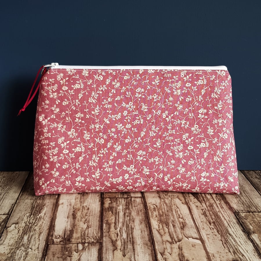 Pink Ditsy Floral Multi Purpose Zipper Bag - Large Storage Pouch