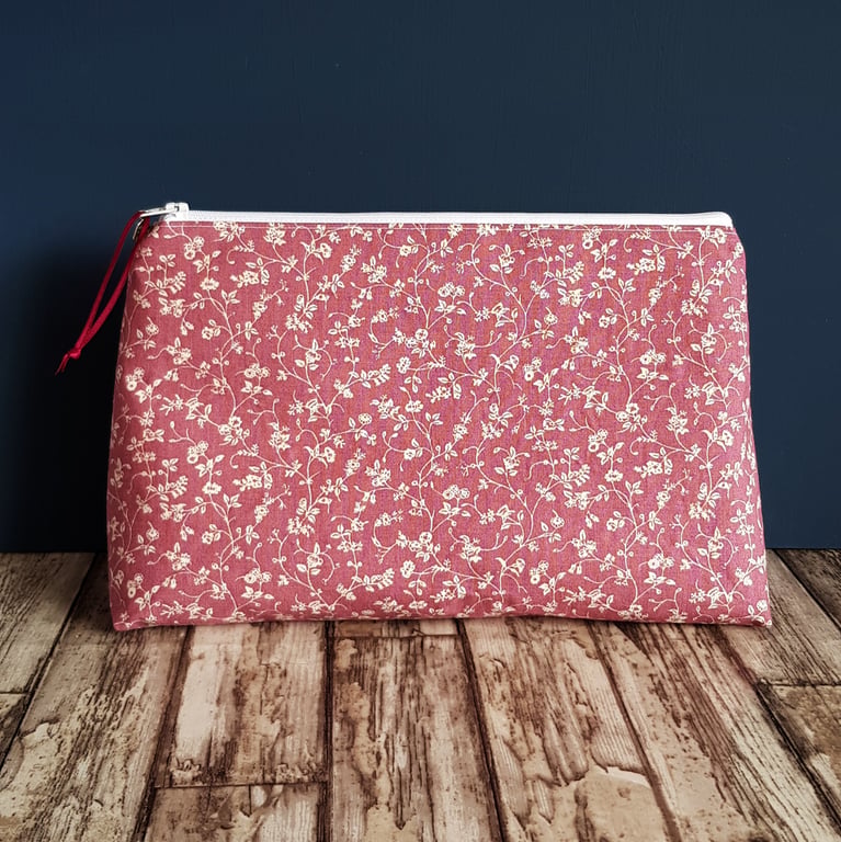 Pink Ditsy Floral Multi Purpose Zipper Bag - Large Storage Pouch