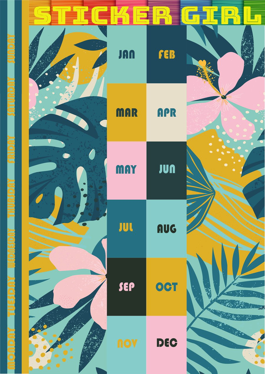 Tropical Monthly Kit Planner Stickers 4 x  A4 Sheet total - 435 stickers