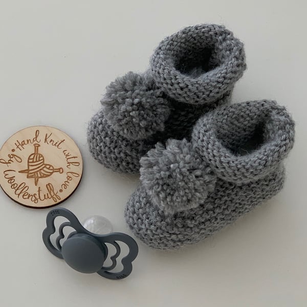 Made To Order Handknitted Boreal Pom Pom Baby Boots 5 sizes. Any colour.