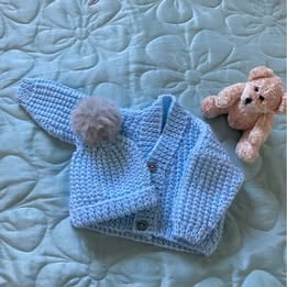 Newborn baby cardigan & hat - blue