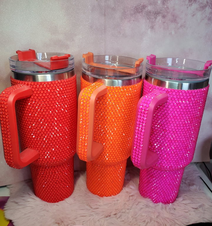 Neon Rhinestone 40oz Quenchers Stanley Style 
