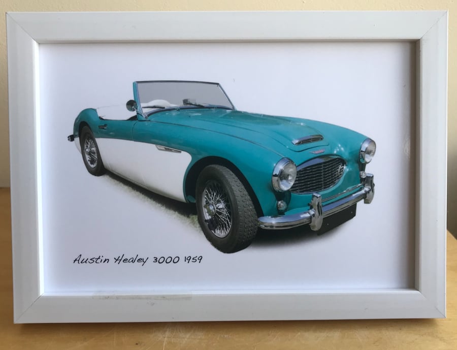 Austin Healey 3000 Mk1 1959 - 4x6", A4 or A3 Print in a Black or White frame