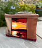 Repurposed sunset tapestry large soft pouch with floral lining - Image 7