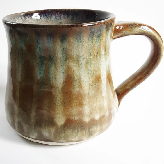 Blue and Brown Glazed Mug - Hand Thrown Stoneware Ceramic Mug 