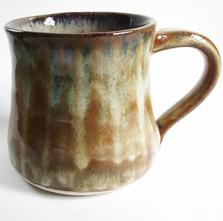Blue and Brown Glazed Mug - Hand Thrown Stoneware Ceramic Mug 