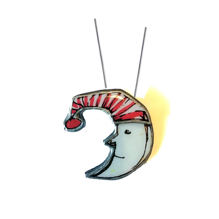 Large Mr Moon wonderfully whimsical retro Necklace by EllyMental Jewellery