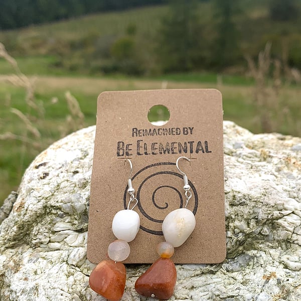 Natural pebble drop earrings in orange and white 