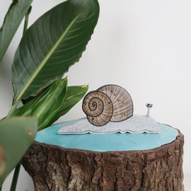 Snail ornament, wildlife art, decoration for shelf or windowsill.