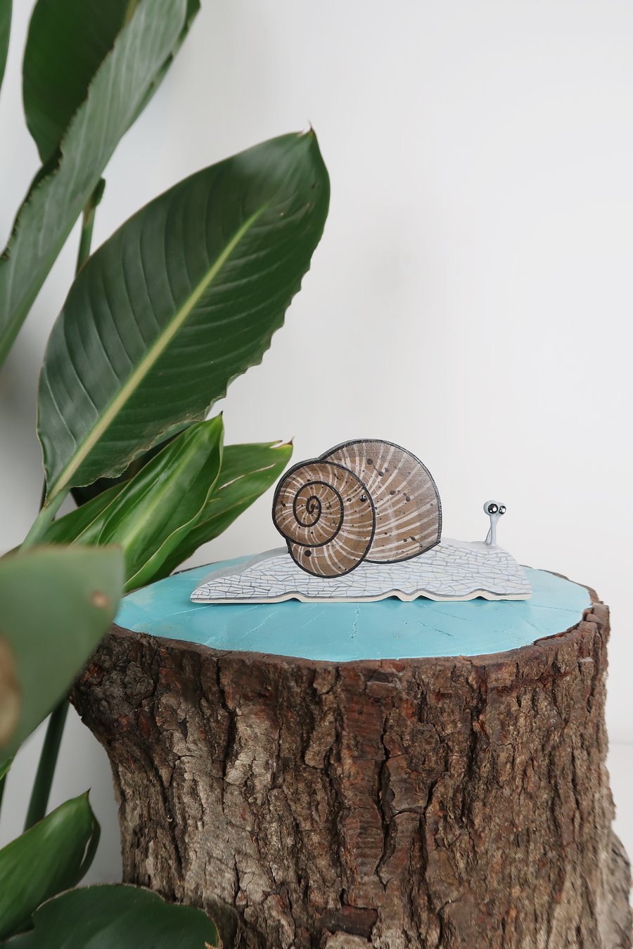 Snail ornament, wildlife art, decoration for shelf or windowsill.