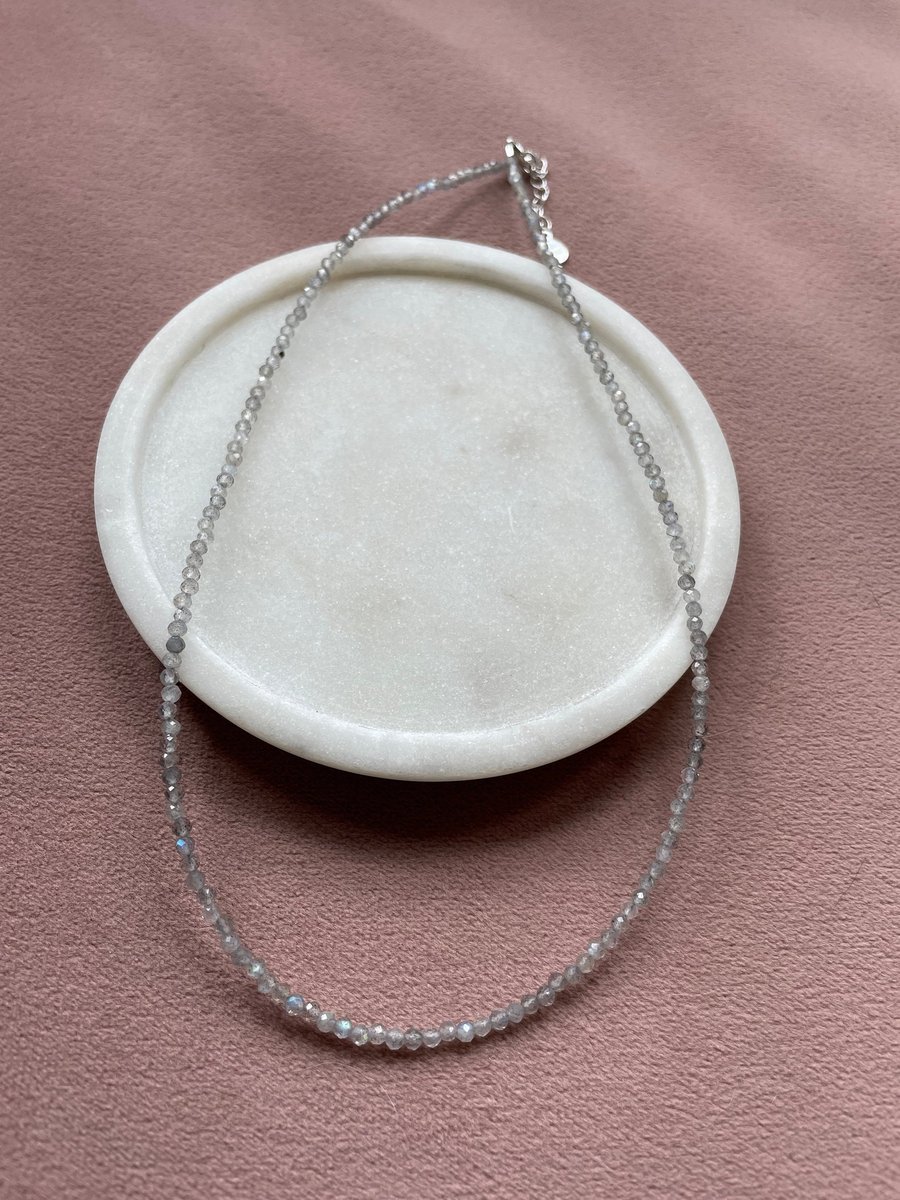 Dainty Labradorite Necklace  Gemstone Beaded Necklace  Tiny Crystal Necklace 