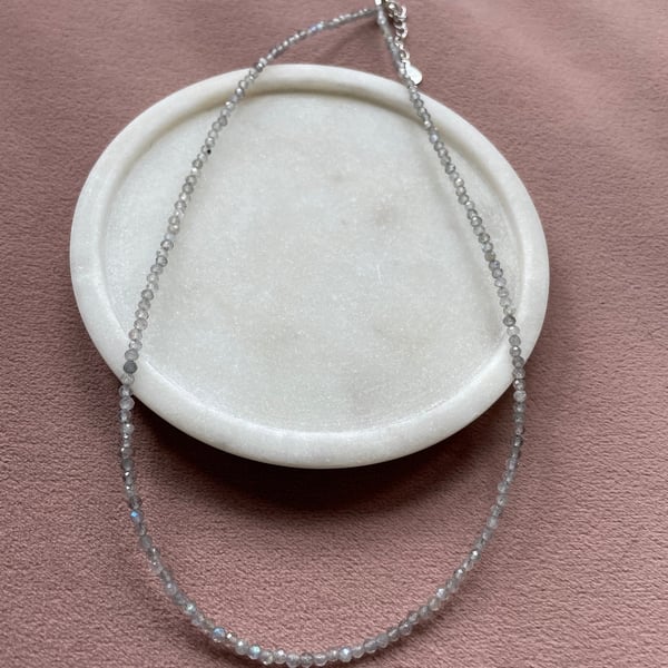 Dainty Labradorite Necklace  Gemstone Beaded Necklace  Tiny Crystal Necklace 
