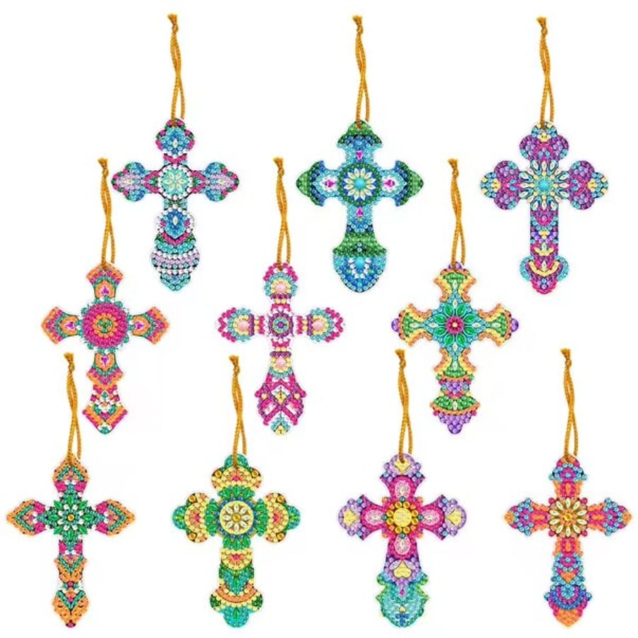 10 Pcs 5D DIY Cross Diamond Painting Kit Painting Hanging Ornament Decoration Ki