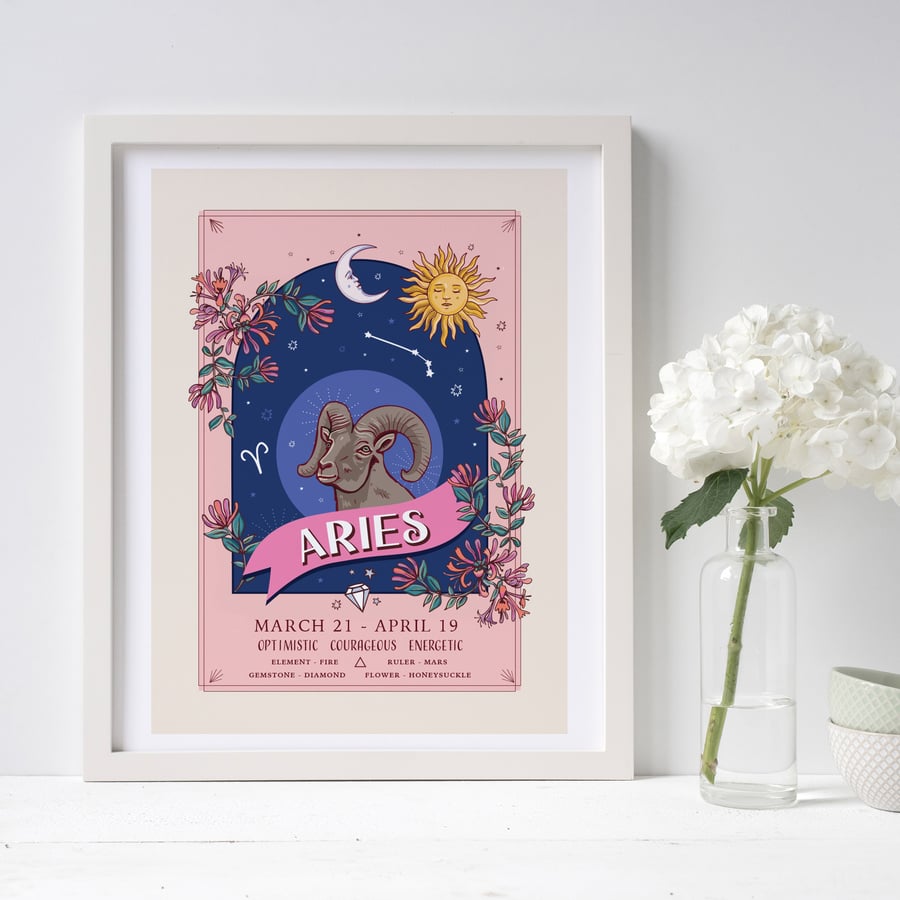 Aries Floral Illustration Wall Art Print