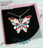 Red, blue, silver butterfly pendant, handpainted butterfly necklace for women  - Image 5