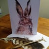 Hare Art Print greeting card, blank inside