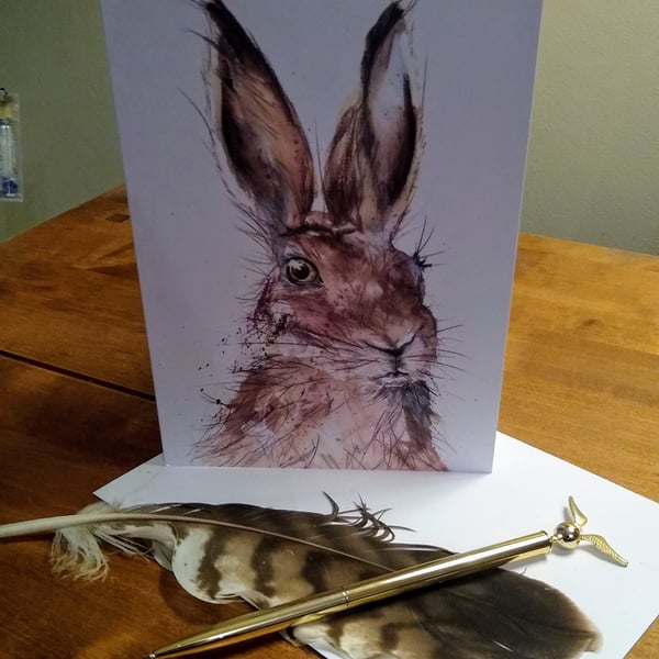 Hare Art Print greeting card, blank inside