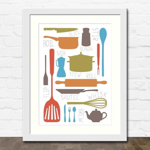 Cooking Collection A3 Typographic Kitchen Art Print