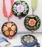 Seconds Sunday - Pendant with Black Glass Bead with Flower Pattern and a Crystal - Image 2