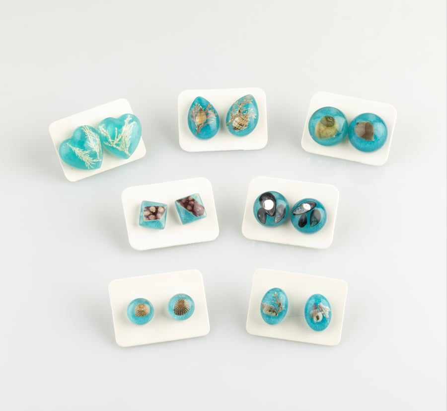 Sea Blue Beach treasure studs from The Shetland Islands.