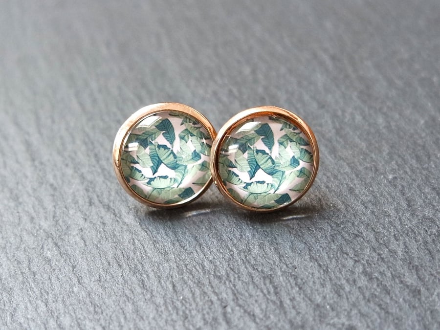 Earrings - exotic banana leaves rose gold plated