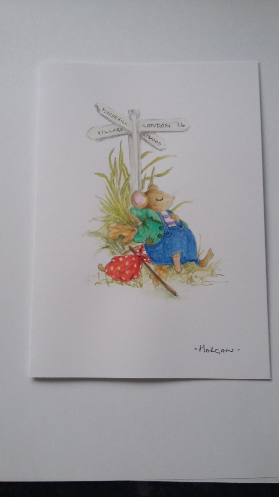 HAND PAINTED WATER COLOUR CARD  OF  MICE 