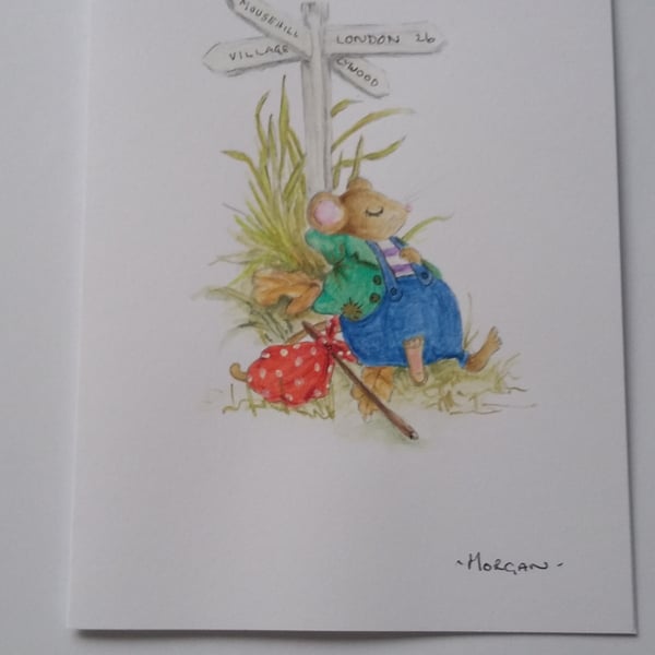 HAND PAINTED WATER COLOUR CARD  OF  MICE 