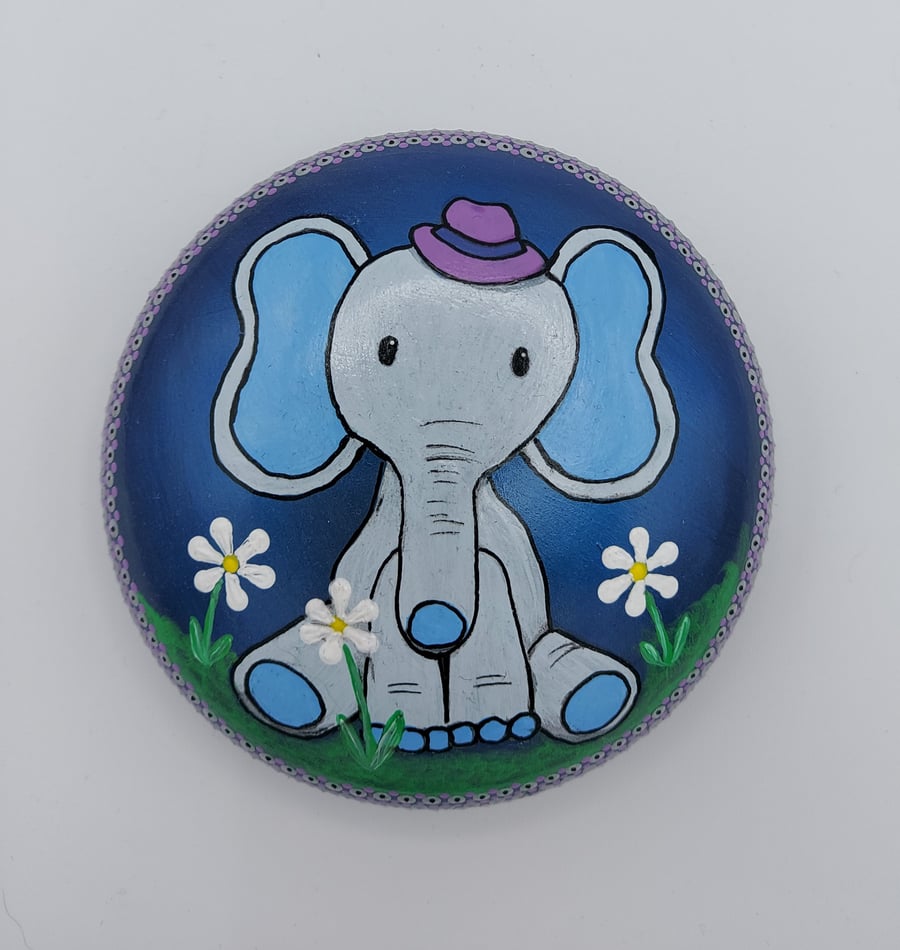 Hand Painted Baby Elephant  Decorative Stone