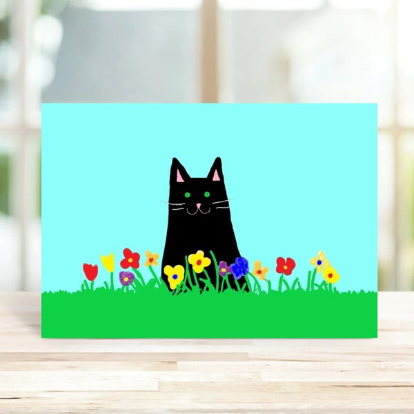 Garden Cat Greetings Card - Cat Lover Birthday Card - Blank Inside