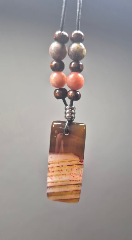 Red Brown Onyx Agate Oblong Pendant
