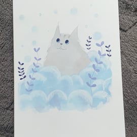 Snowy Cat, A6 Card