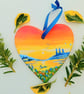 Heart shape with hare and landscape  on ceramic 11 x 11 cm - Image 1