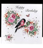 A Luxury Happy Birthday- Bullfinch and Roses Handmade Card 