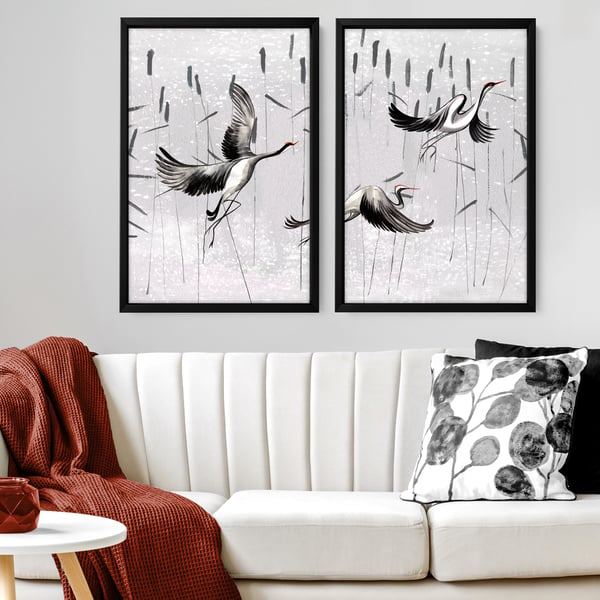 Home Decor Wall hanging, Japanese Art New Home gift, Japanese Cranes Home Decor 