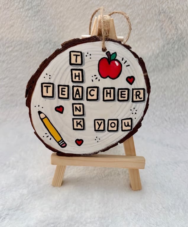 Hand Painted Teacher Gift Hanging Ornament on Wood Slice