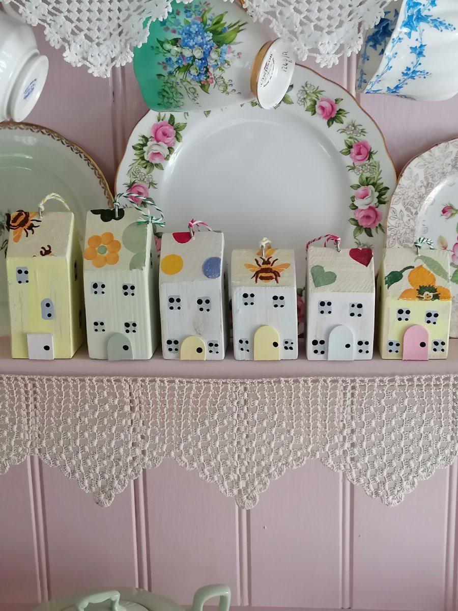 Mini Wooden Hanging Houses x Six Made using Emma Bridgewater Designs Home Decor 